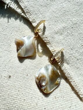 Handmade Shell Huggie Hoop Earrings Organic Sculptural Shell Pearl Earrings 925